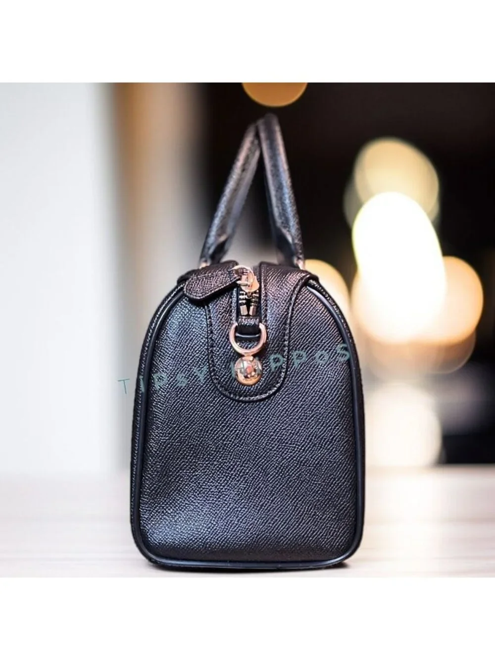Coach Black Leather Satchel With Gold-Tone Hardware & Top Handles